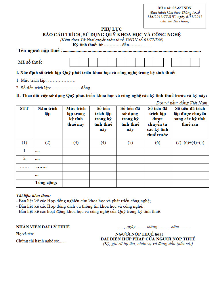 Mẫu báo cáo trích sử dụng quỹ khoa học công nghệ