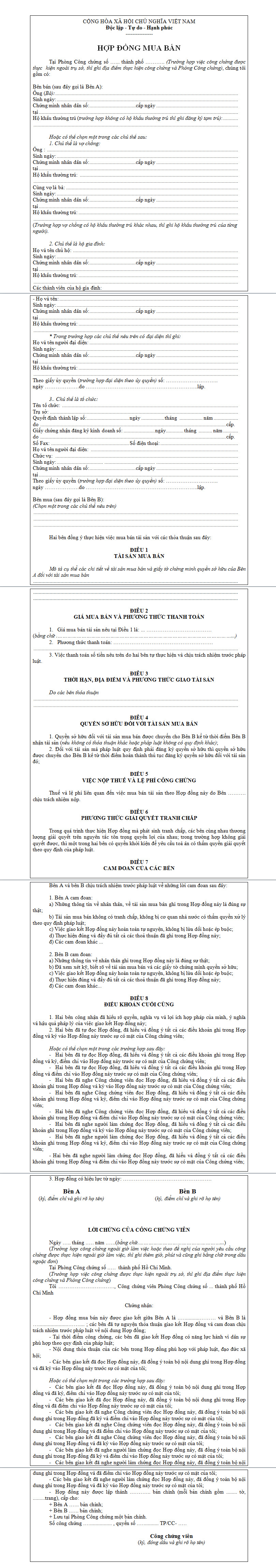 Hợp đồng mua bán tài sản cố định