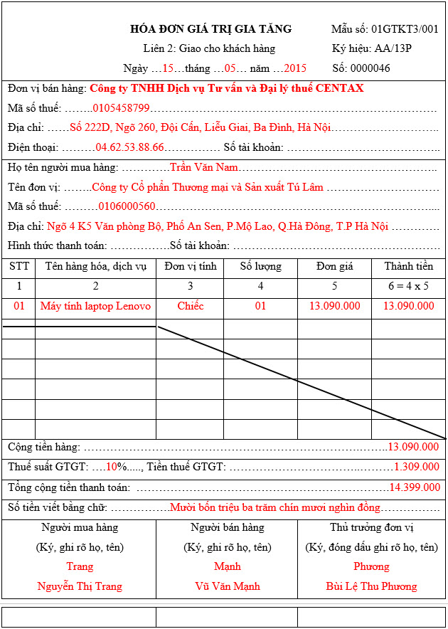 Cách lập hóa đơn - Ảnh hóa đơn giá trị gia tăng