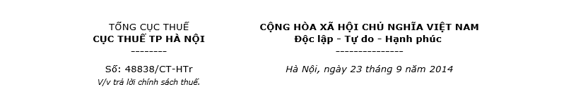 Công văn 48838/CT-HTr trả lời chính sách thuế - ảnh chính