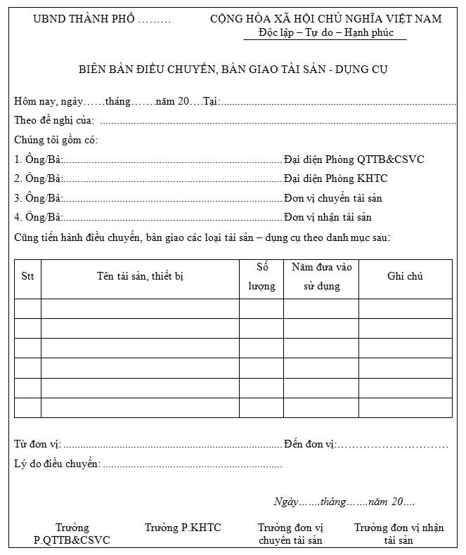 Biên bản điều chuyển tài sản - Kế toán Centax