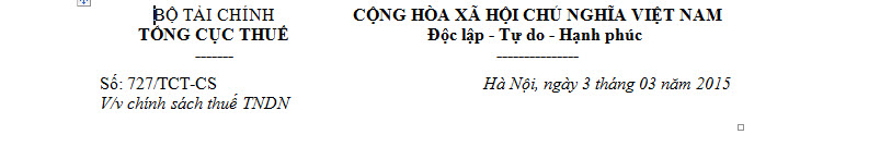 Công văn số 727/TCT-CS - chính sách thuế TNDN - ảnh 1