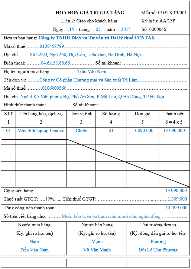 Hướng dẫn cách viết hóa đơn GTGT mới nhất 2015 - ảnh 1