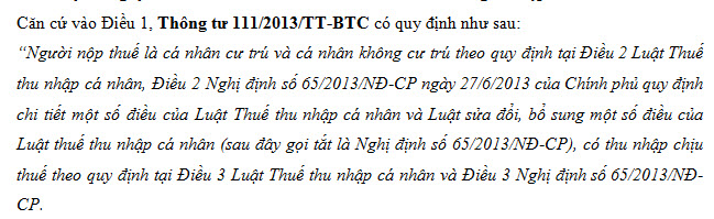 Đối tượng nộp thuế thu nhập cá nhân - thông tư