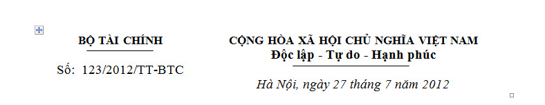 Thông tư số 123/2012/TT-BTC - Hướng dẫn thi hành luật thuế TNDN - ảnh 1