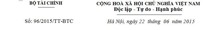 Thông tư 96/2015/TT-BTC Hướng dẫn về Thuế Thu nhập doanh nghiệp