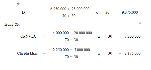 Đánh giá sản phẩm dở dang - các phép tính