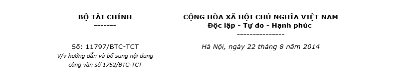 Công văn 11797/BTC-TCT hướng dẫn sửa đổi bổ sung công văn 1752/BTC-TCT