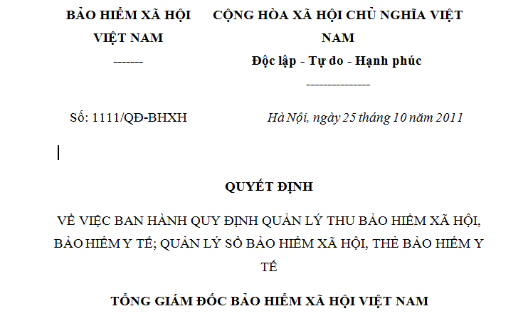 Quyết định 1111/QĐ-BHXH ban hành quản lý thu BHXH, BHYT