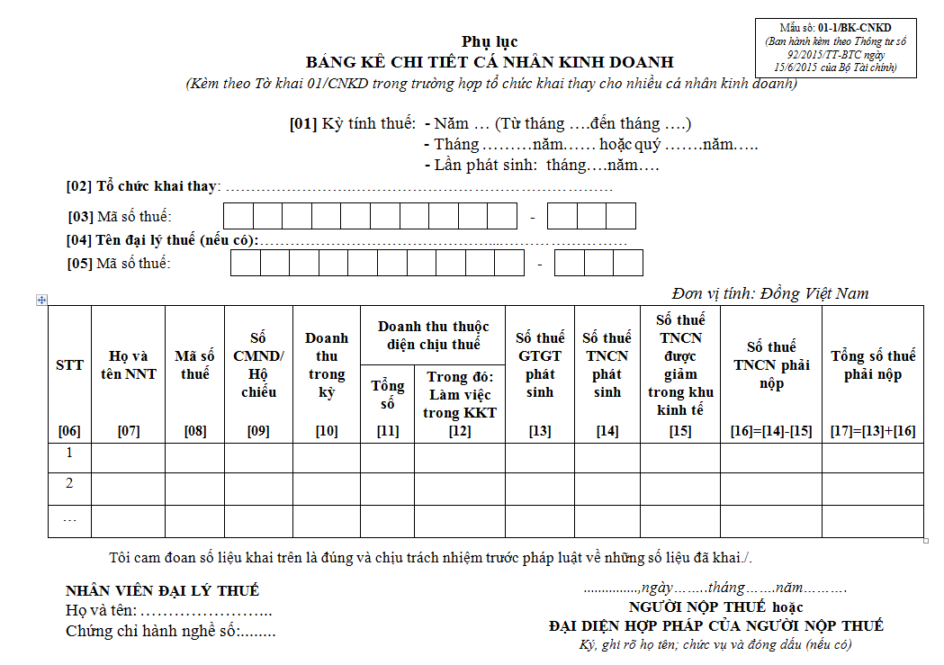 Mẫu bảng kê chi tiết cá nhân kinh doanh-01-1/BK-CNKD