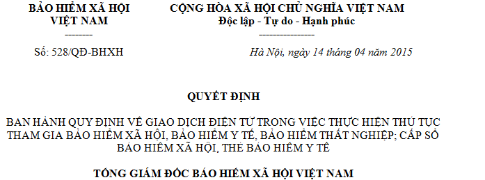 Quyết định 528/QĐ-BHXH năm 2015 quy định về giao dịch điện tử
