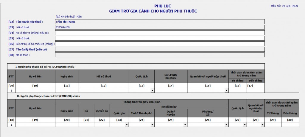 Hướng dẫn lập mẫu 09-3PL-TNCN giảm trừ gia cảnh cho người phụ thuộc - ảnh 2
