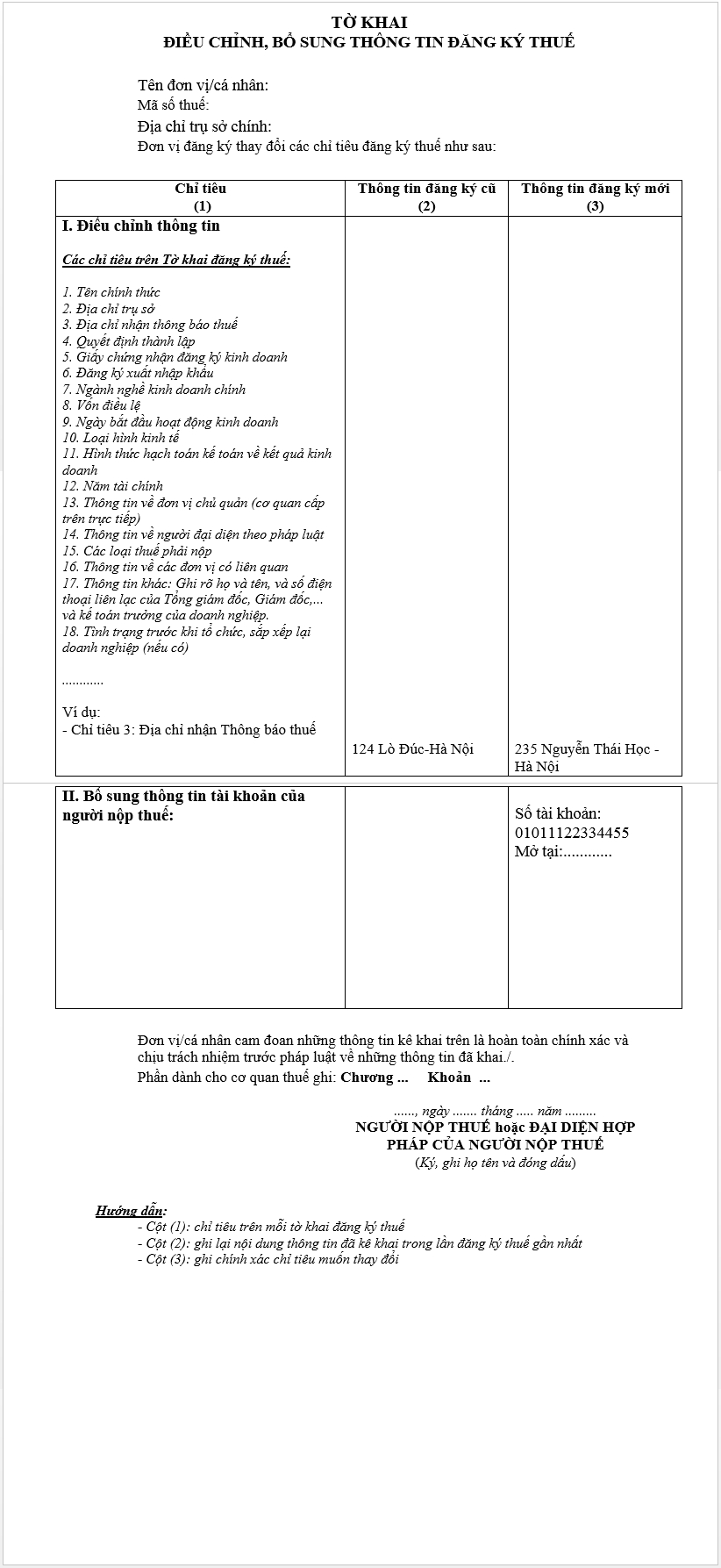 Mẫu 08/MST Điều chỉnh, bổ sung thông tin đăng ký thuế - ảnh 1