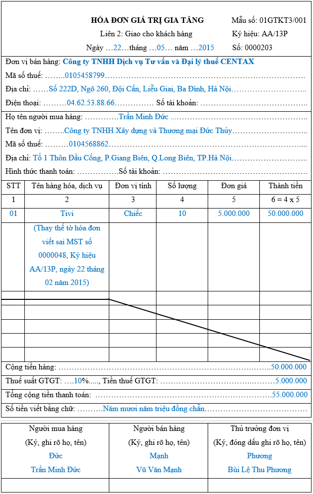 Xử lý hóa đơn viết sai mã số thuế của người mua đã kê khai thuế _ 1
