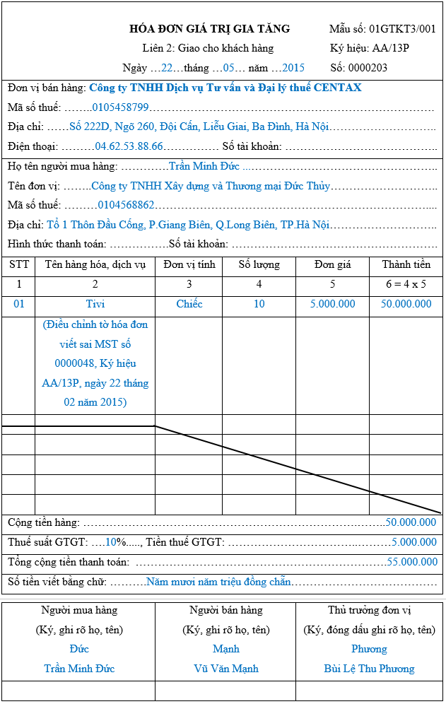 Xử lý hóa đơn viết sai mã số thuế của người mua đã kê khai thuế _ 2