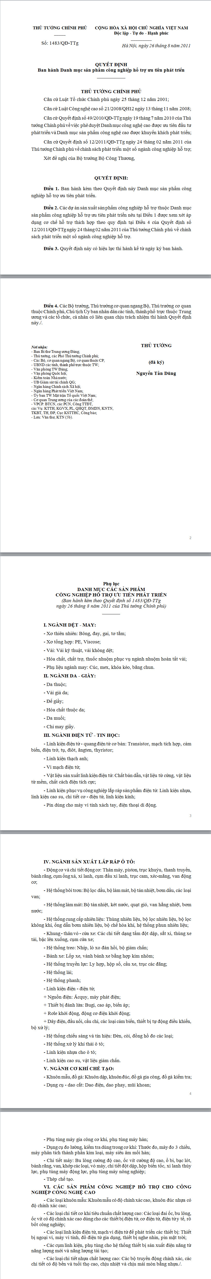 Quyết định 1483/QĐ-TTg Ban hành Danh mục sản phẩm công nghiệp hỗ trợ ưu tiên phát triển - ảnh 1