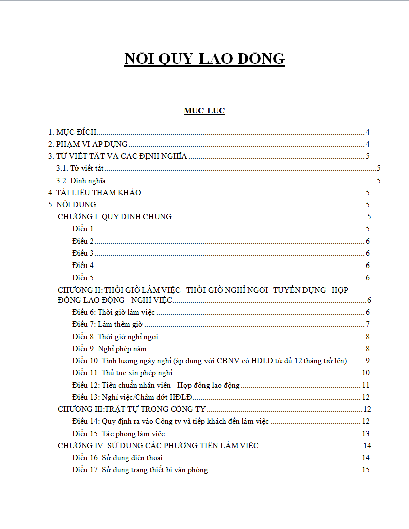 Mẫu nội quy lao động mới nhất