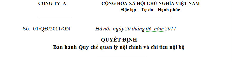 Mẫu Quy chế tài chính của doanh nghiệp