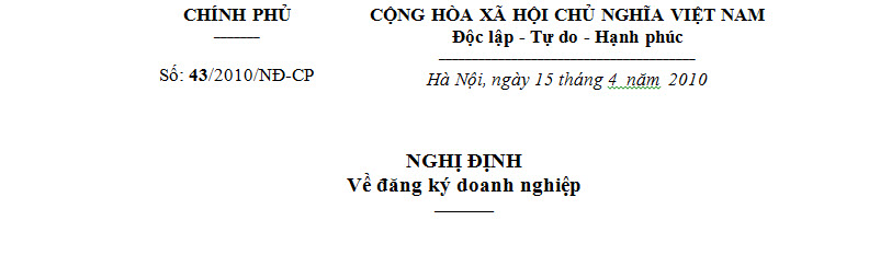 Nghị định số 43/2010/NĐ-CP - Về đăng ký doanh nghiệp