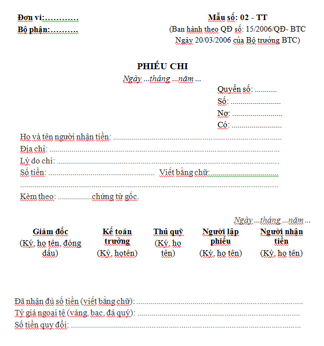 Mẫu phiếu chi- Mẫu số: 02-TT - ảnh 2