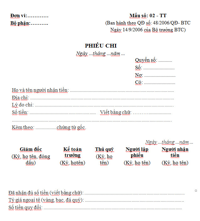 Mẫu phiếu chi- Mẫu số: 02-TT - ảnh 1