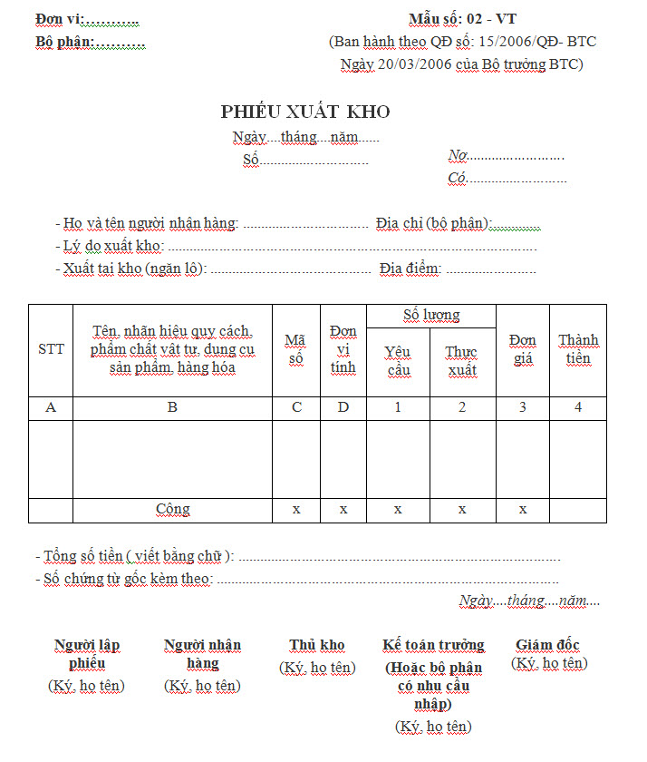 Mẫu phiếu xuất kho- Mẫu số: 02-VT - anh2