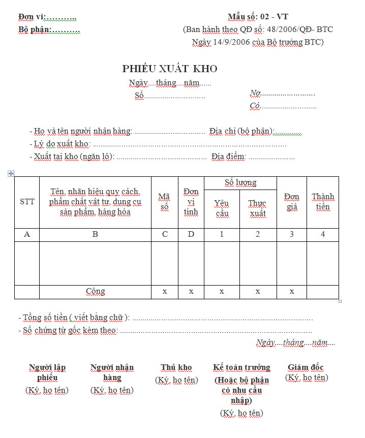 Mẫu phiếu xuất kho- Mẫu số: 02-VT- anh1