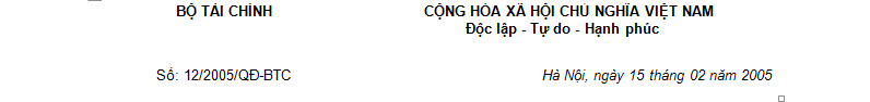 Quyết định số 12/2005/QĐ-BTC