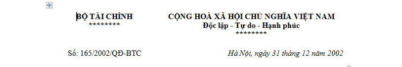 Quyết định số 165/2002/ QĐ- BTC
