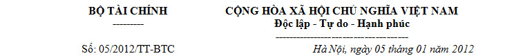 Thông tư 05/2012/TT-BTC - Hướng dẫn về luật thuế tiêu thụ đặc biệt - ảnh1