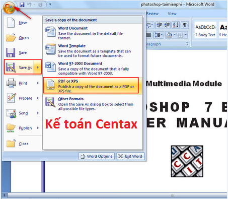 Cách chuyển file Word sang PDF bằng ad in của office