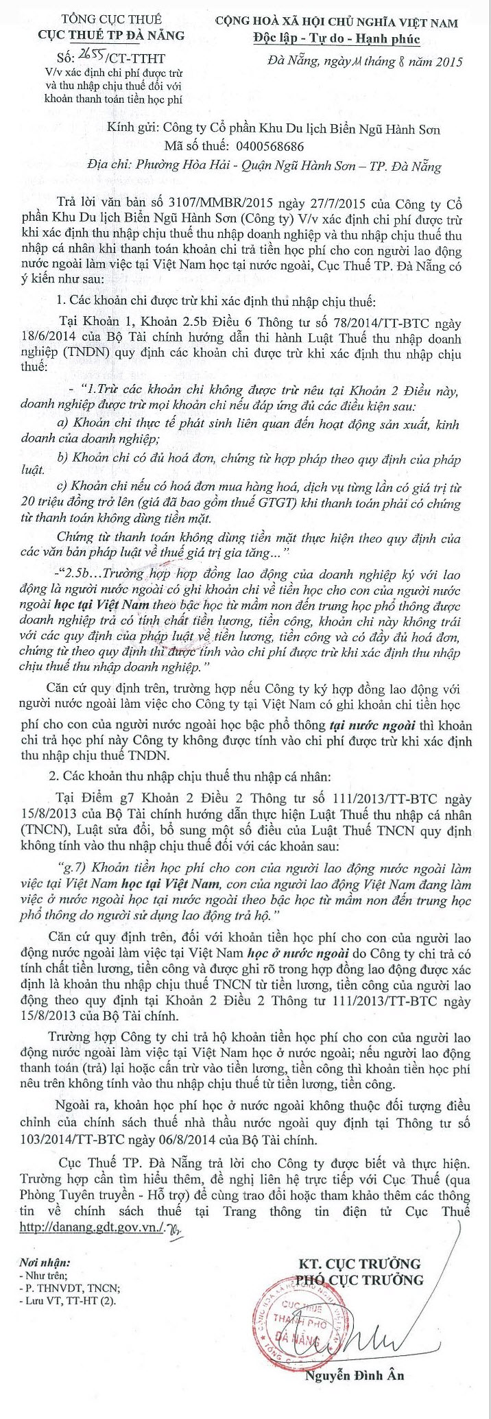 Quy định của thuế về khoản chi học phí cho con của người nước ngoài lao động Việt Nam - ảnh 1