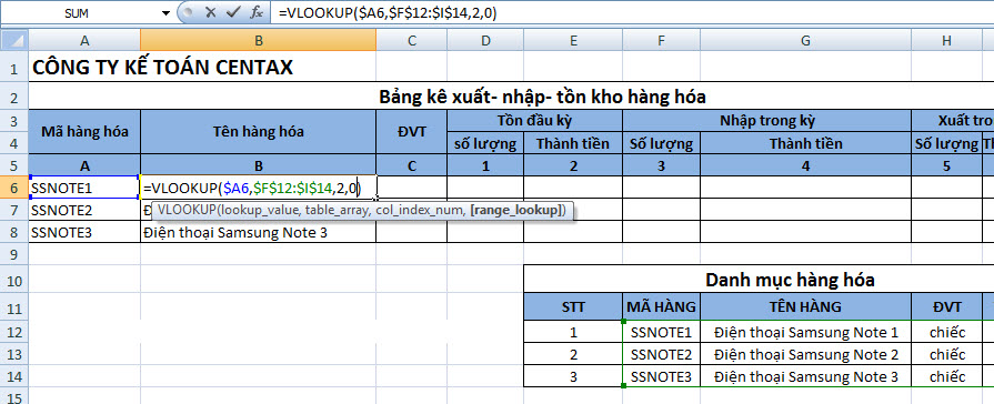Cách sử dụng Hàm VLOOKUP trong kế toán Excel1