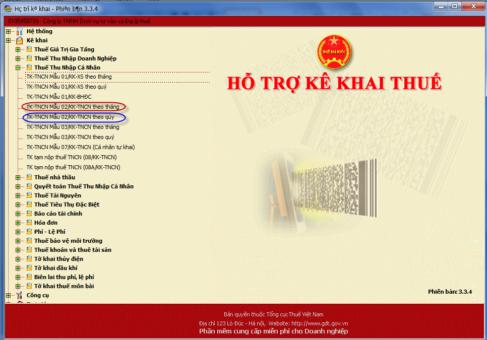 Cách lập tờ khai thuế thu nhập cá nhân mẫu số 02KK-TNCN trên HTKK 3.3.4-1-2