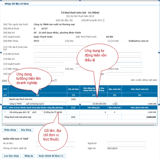 Hướng dẫn kê khai trực tuyến thuế môn bài