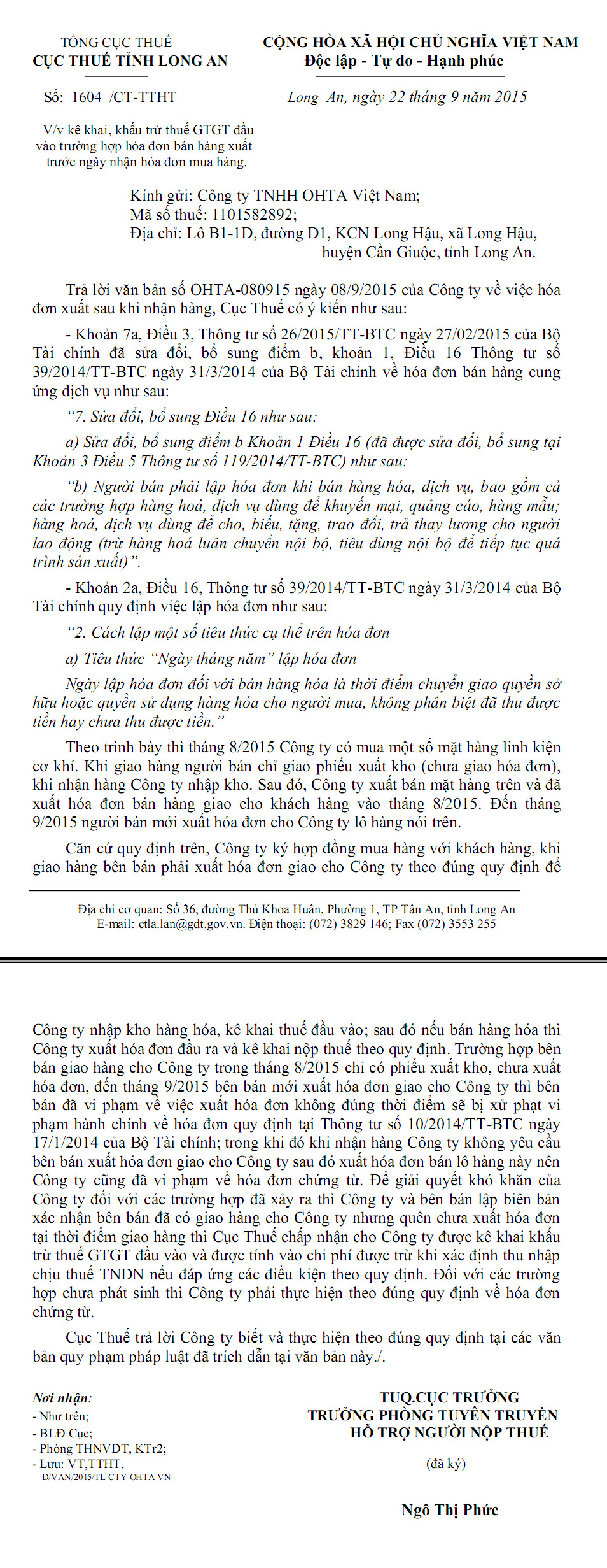 Công văn 1604/CT-TTHT