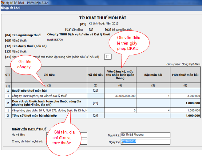 Hướng dẫn lập tờ khai thuế môn bài - ảnh 3