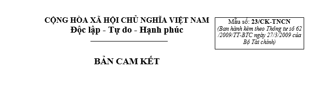 Mẫu số 23/CK-TNCN Ban hành kèm theo Thông tư số 62/2009/TT-BTC - ảnh 1