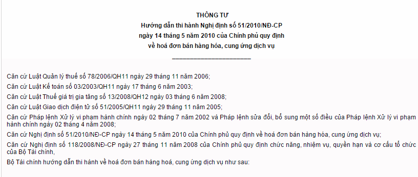 Thông tư số 153/2010/TT-BTC Hướng dẫn thi hành Nghị định số 51/2010/NĐ-CP quy định  về hoá đơn bán hàng hóa, cung ứng dịch vụ - ảnh 1`