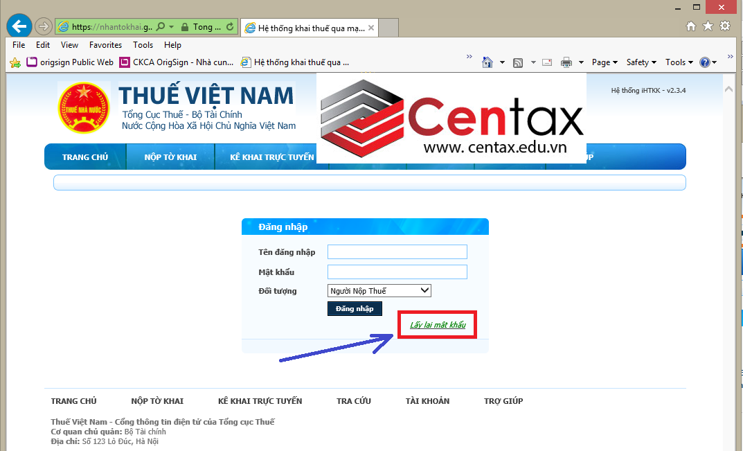 Hướng dẫn lấy lại mật khẩu kê khai thuế qua mạng bằng chữ ký số - đăng nhập