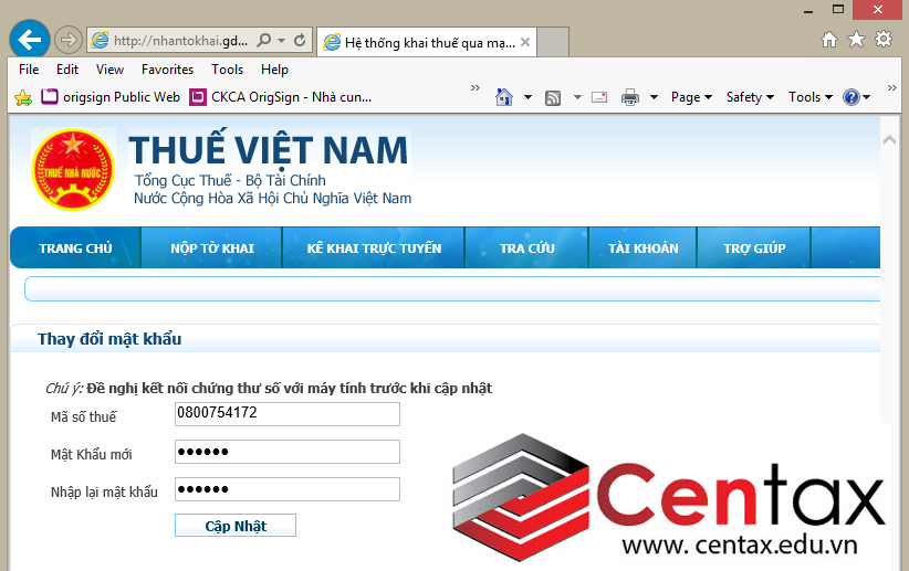 Hướng dẫn lấy lại mật khẩu kê khai thuế qua mạng bằng chữ ký số - điền thông tin