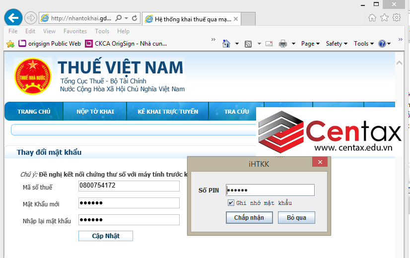 Hướng dẫn lấy lại mật khẩu kê khai thuế qua mạng bằng chữ ký số - lấy số pin