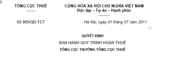 Quyet dinh so 905-QD-TCT Ve viec ban hanh quy trinh hoan thue - anh 1