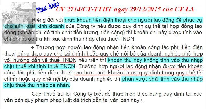 Nội dung công văn số 2714/CT-TTHT ngày 29/12/2015 của Cục thuế Long An