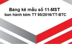 Bảng kê mẫu số 11-MST (ban hành kèm TT 95/2016/TT-BTC)