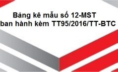 Bảng kê mẫu số 12-MST (ban hành kèm TT95/2016/TT-BTC)