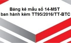 Bảng kê mẫu số 14-MST (ban hành kèm TT95/2016/TT-BTC)