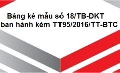 Bảng kê mẫu số 18/TB-ĐKT (ban hành kèm TT95/2016/TT-BTC)