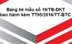 Bảng kê mẫu số 19/TB-ĐKT (ban hành kèm TT95/2016/TT-BTC)
