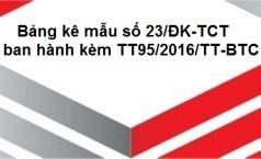Bảng kê mẫu số 23/ĐK-TCT (ban hành kèm TT95/2016/TT-BTC)